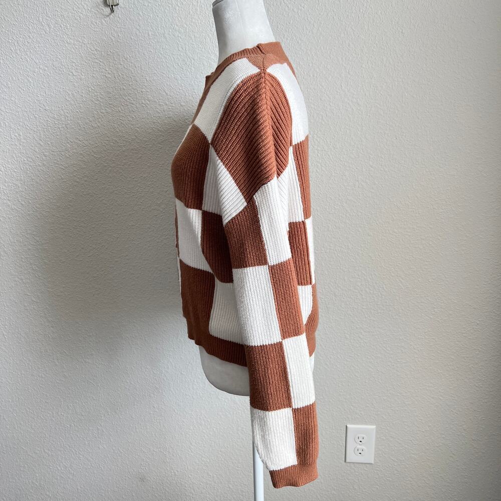 MNG Mango Checkered Pullover Knit Sweater Women's L Brown Off White - Picture 4 of 7